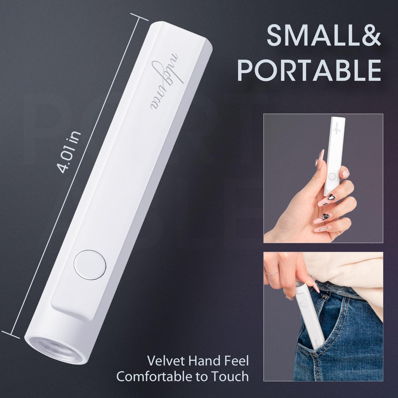 mlogiroa pen-shaped lamp held in hand for one-handed use and precise nail curing