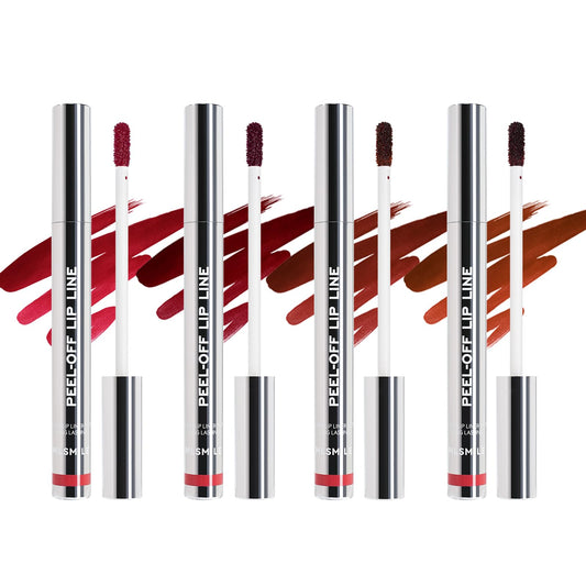MLSMILE front packaging showing four peel-off lip stain tubes and branding benefits
