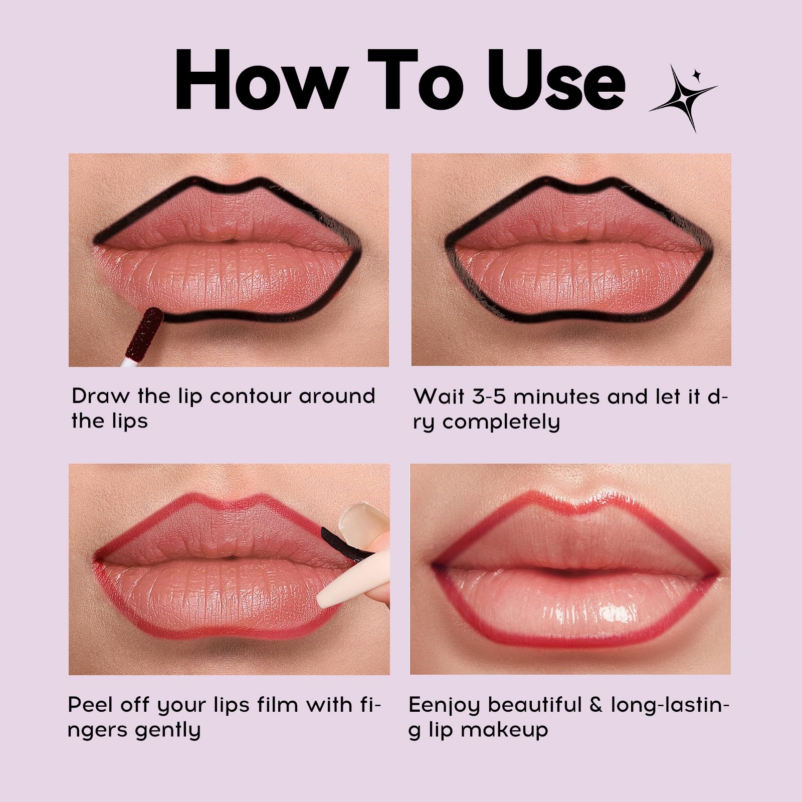 MLSMILE model applying peel-off lip stain illustrating easy application and quick dry