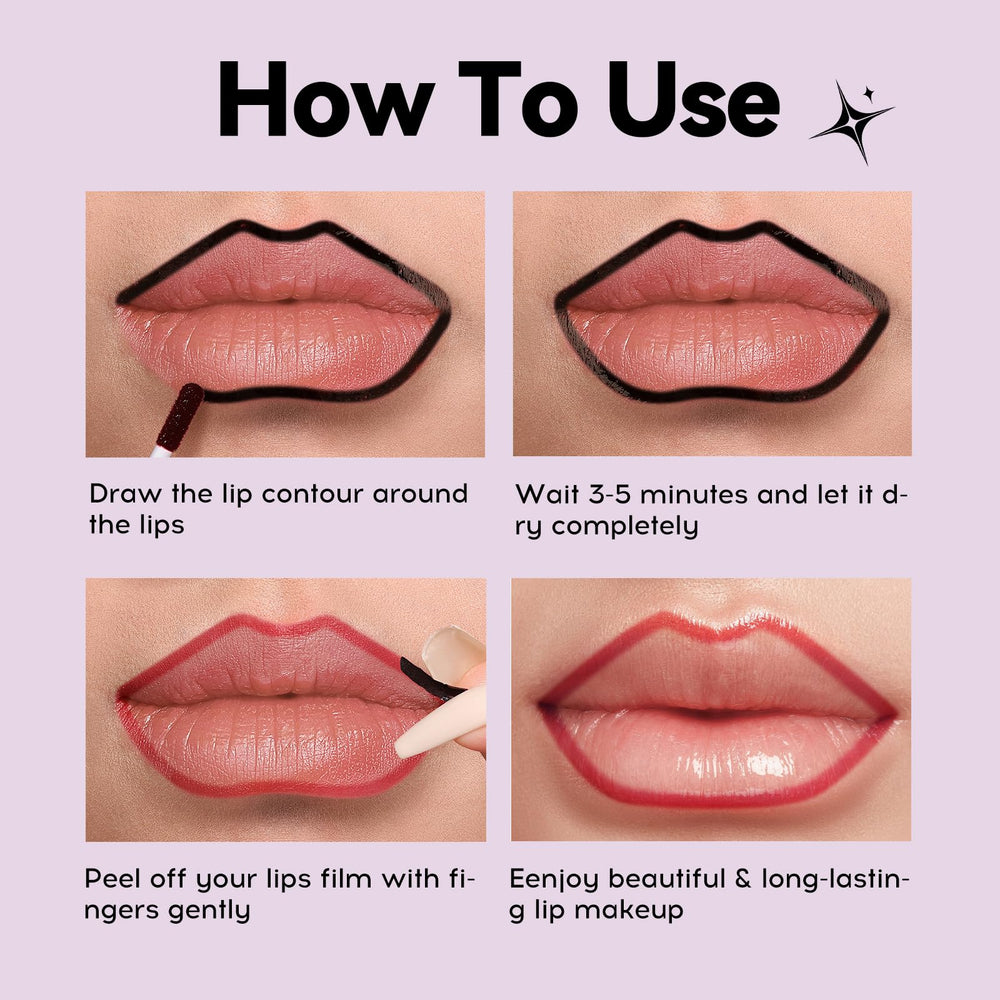 MLSMILE model applying peel-off lip stain illustrating easy application and quick dry