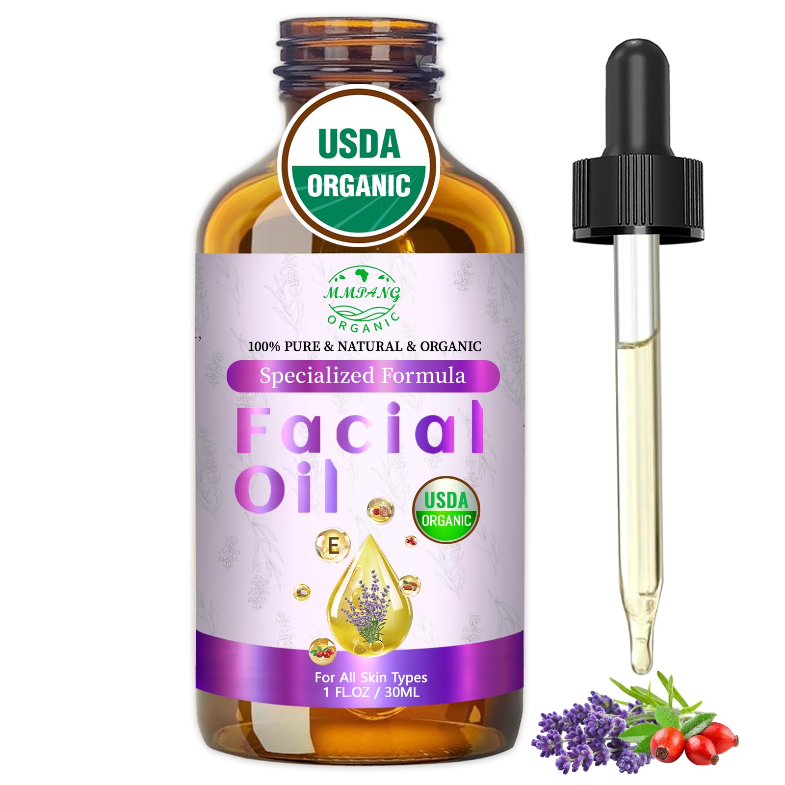 MMPANG front packaging of organic face oil showing product and benefits
