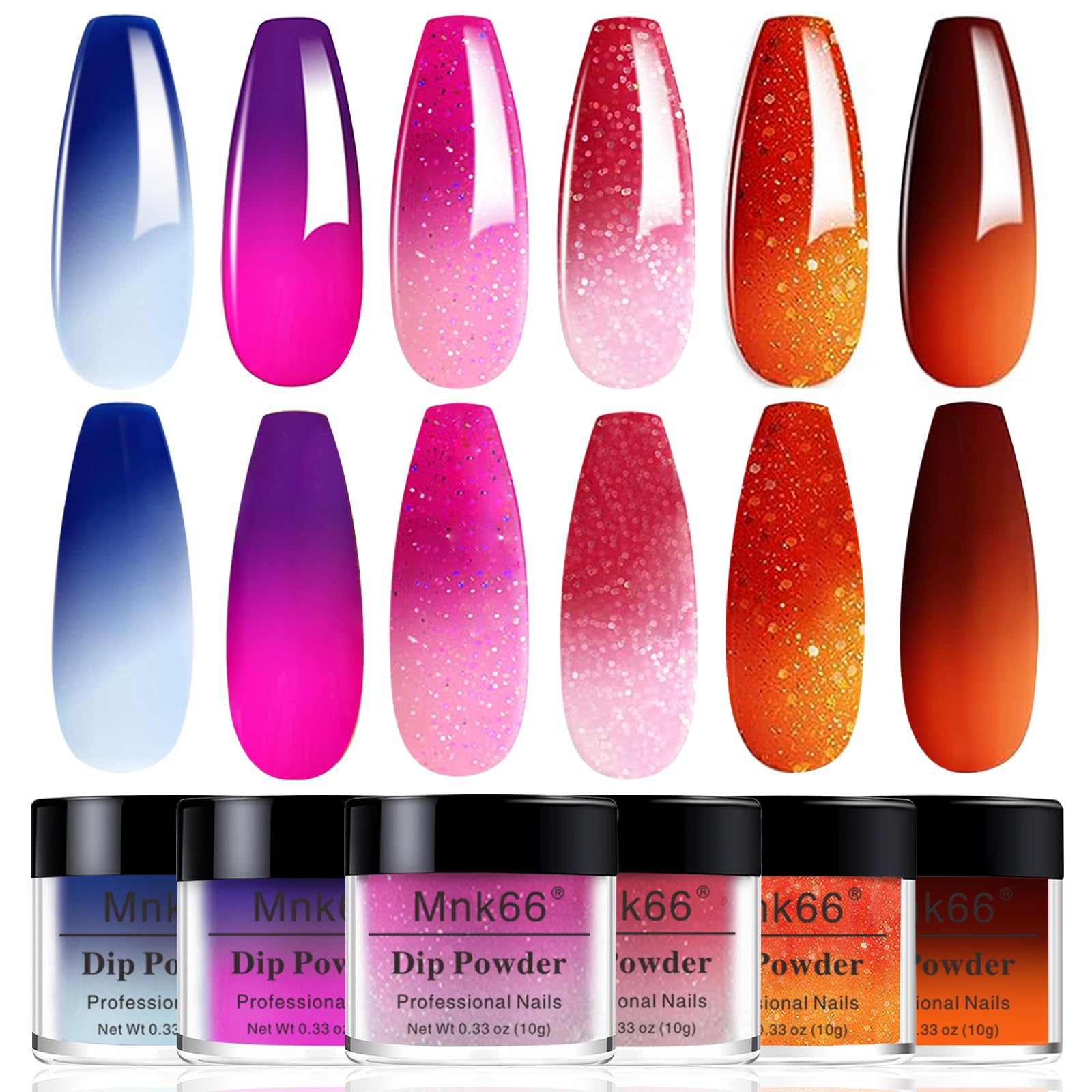 Mnk66 swatches on nail sticks showing color-shift effect for easy shade selection