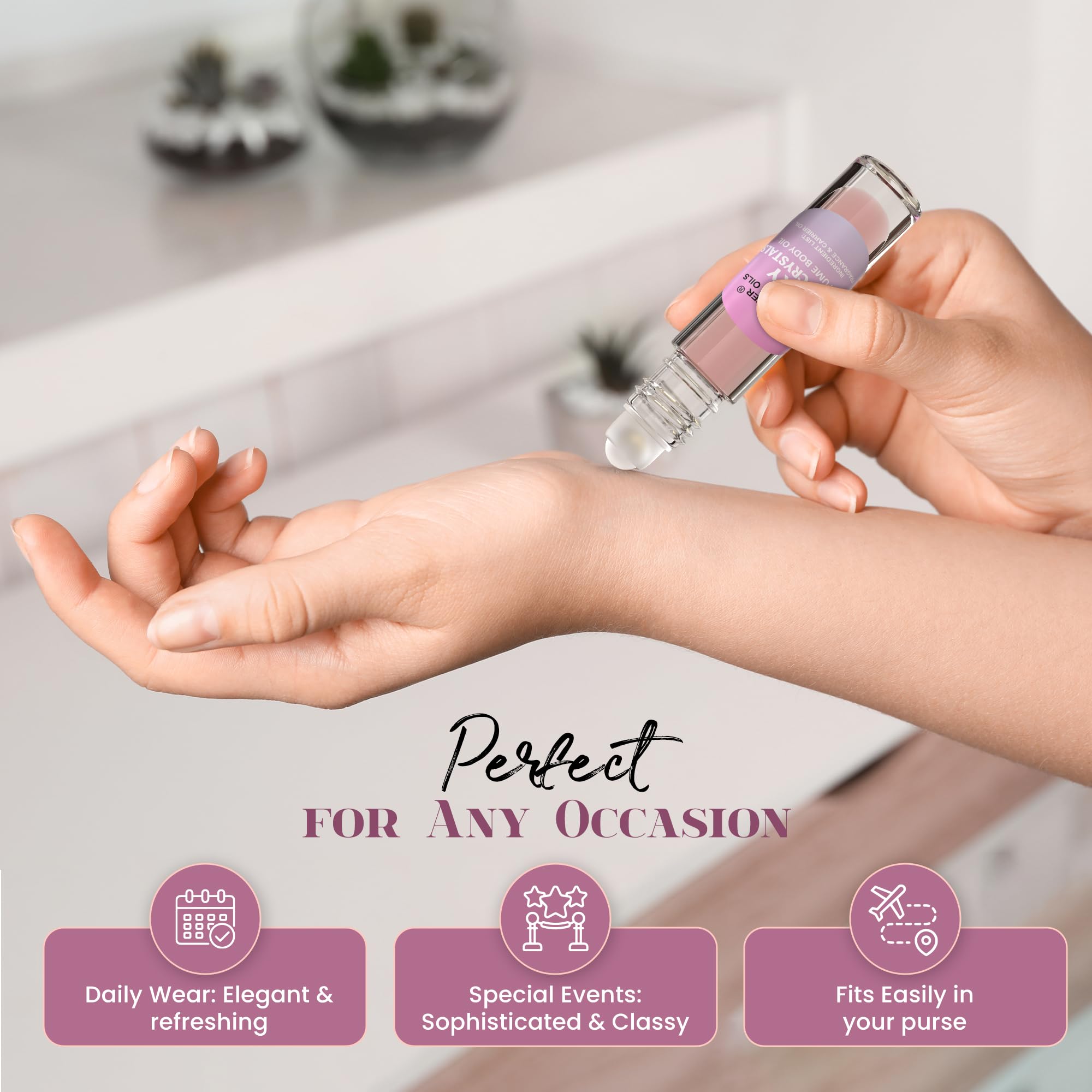MOBETTER FRAGRANCE OILS applied on neck illustrating targeted pulse-point fragrance