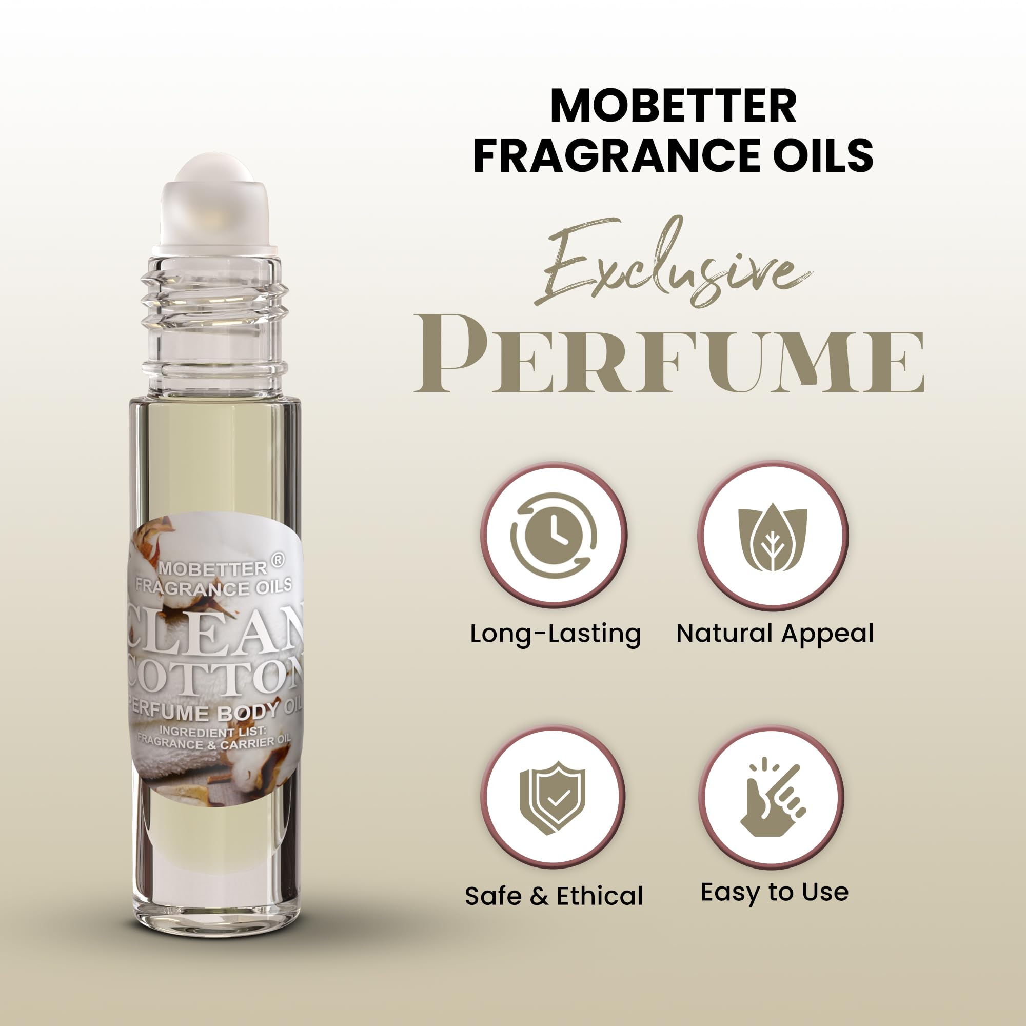MOBETTER FRAGRANCE OILS oil texture on palm highlighting alcohol-free, skin-friendly finish