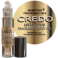 MOBETTER FRAGRANCE OILS front view of 1/3 oz glass roll-on showing label and cap, easy portability