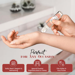 MOBETTER FRAGRANCE OILS in-hand beside a purse illustrating discreet scent touch-ups on the go