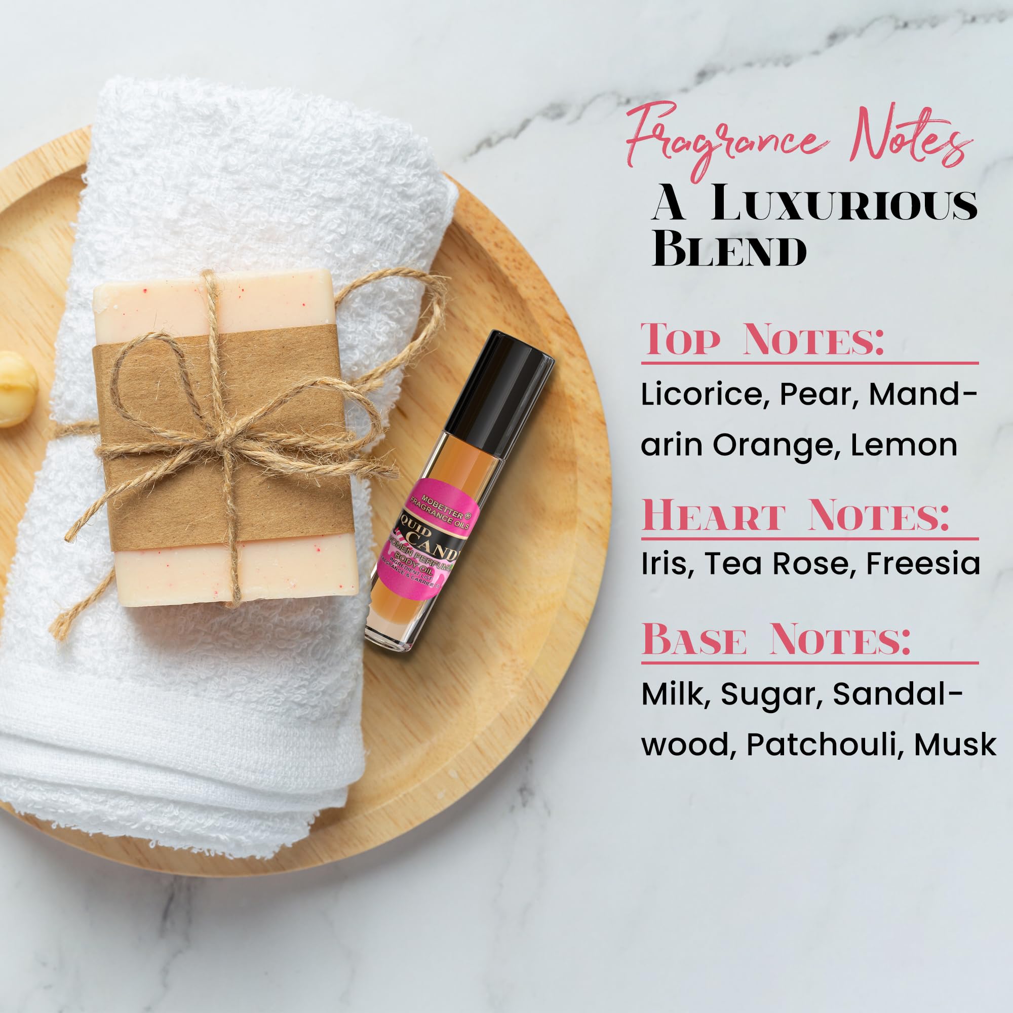 MOBETTER FRAGRANCE OILS beside common items showing travel size convenience