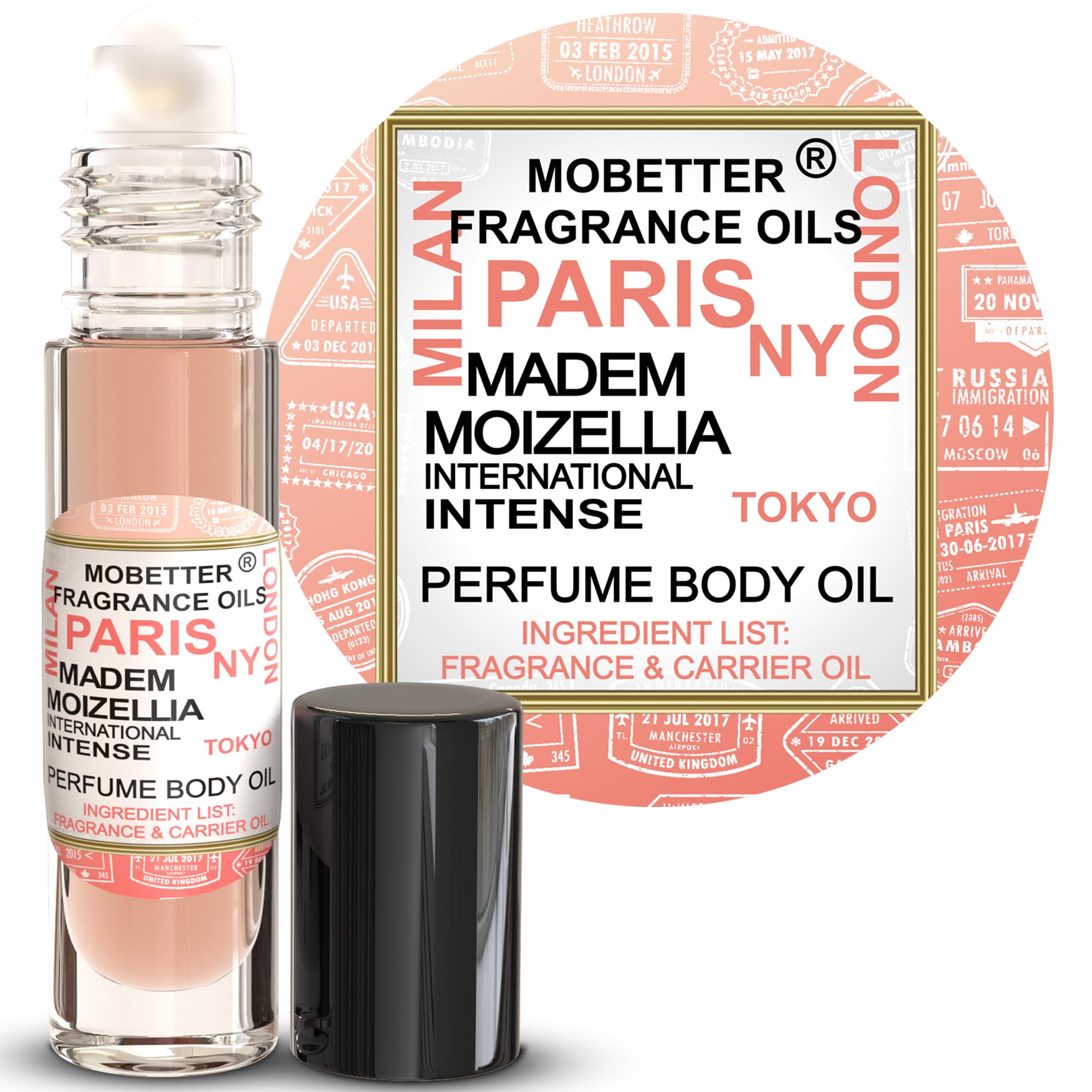 MOBETTER FRAGRANCE OILS front packaging showing compact travel roll-on and branding, easy-to-carry