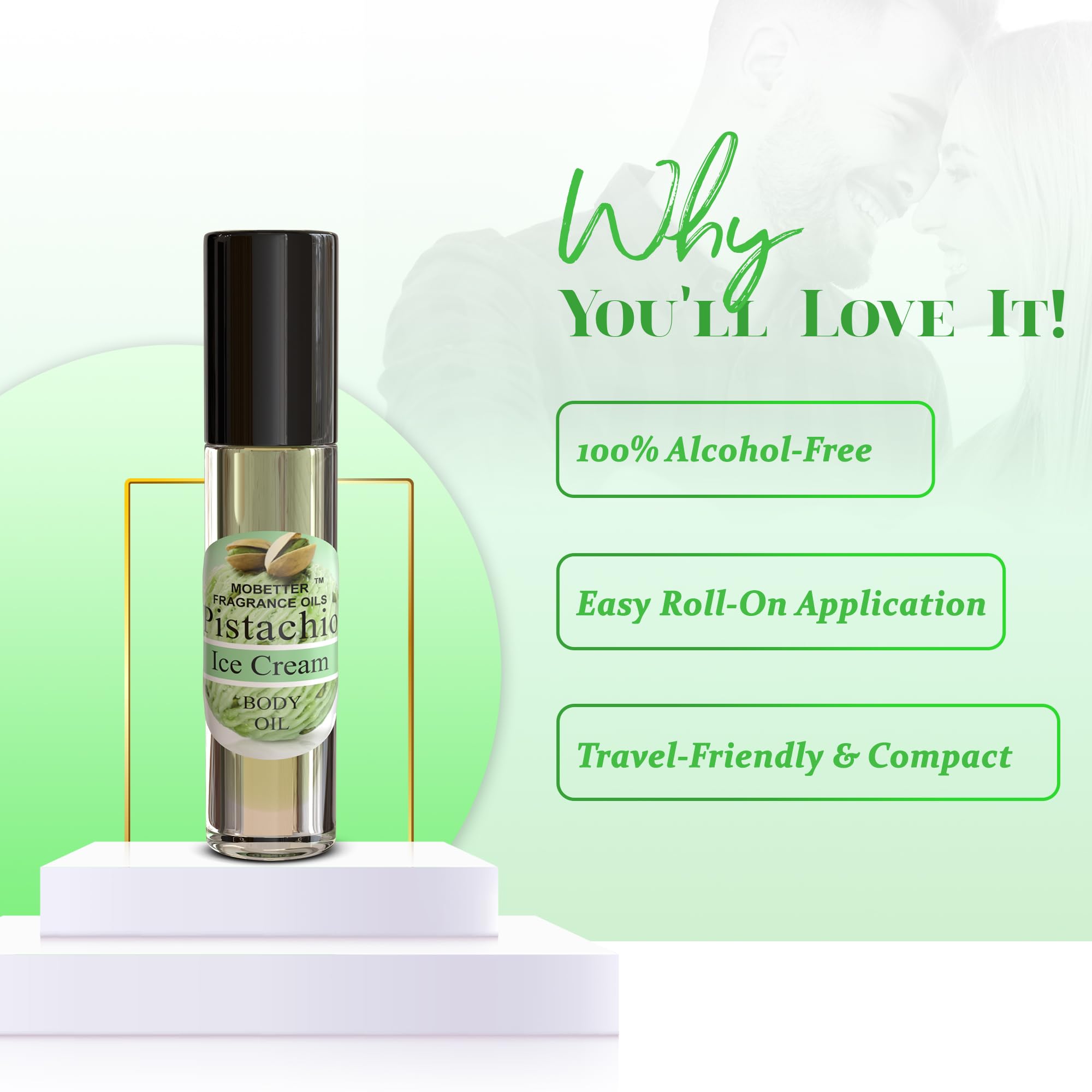 MOBETTER pistachio application on wrist illustrating targeted pulse-point fragrance benefit
