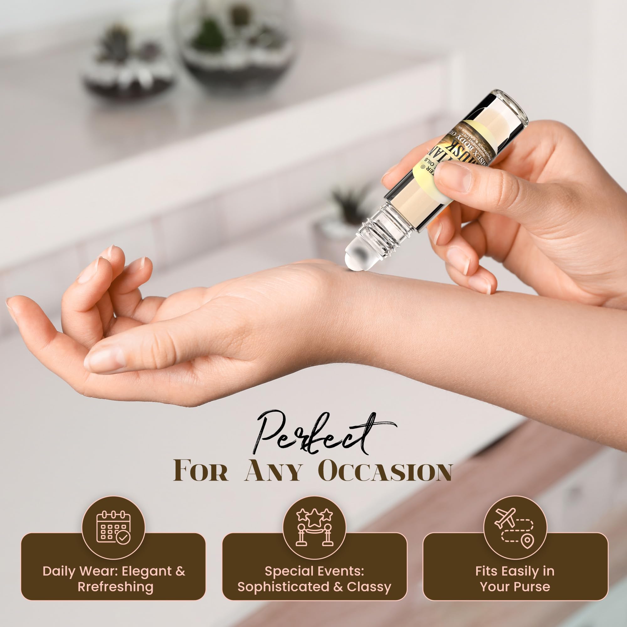MOBETTER FRAGRANCE OILS held in hand showing compact scale ideal for travel
