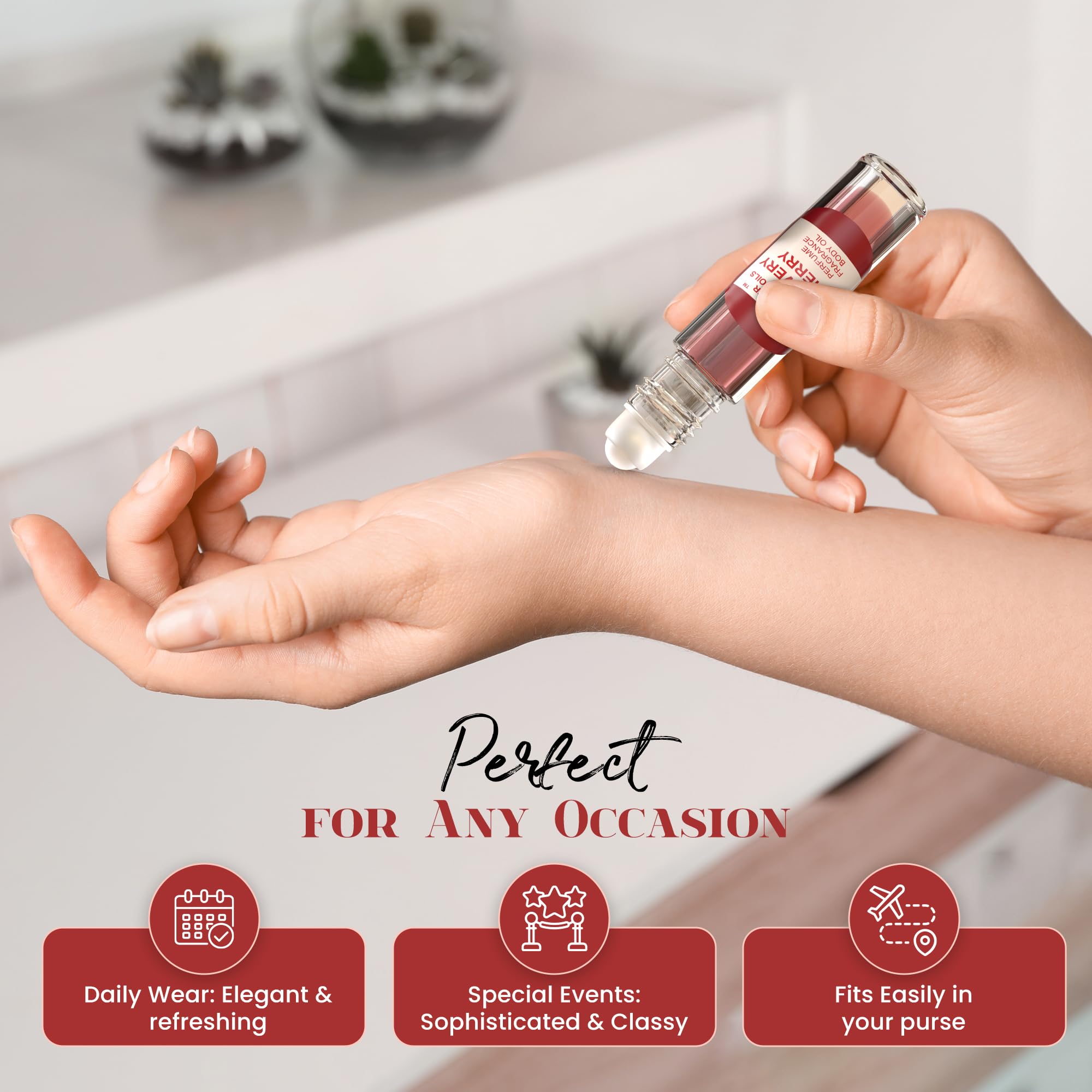MOBETTER FRAGRANCE OILS on dressing table with cherry accents for everyday styling