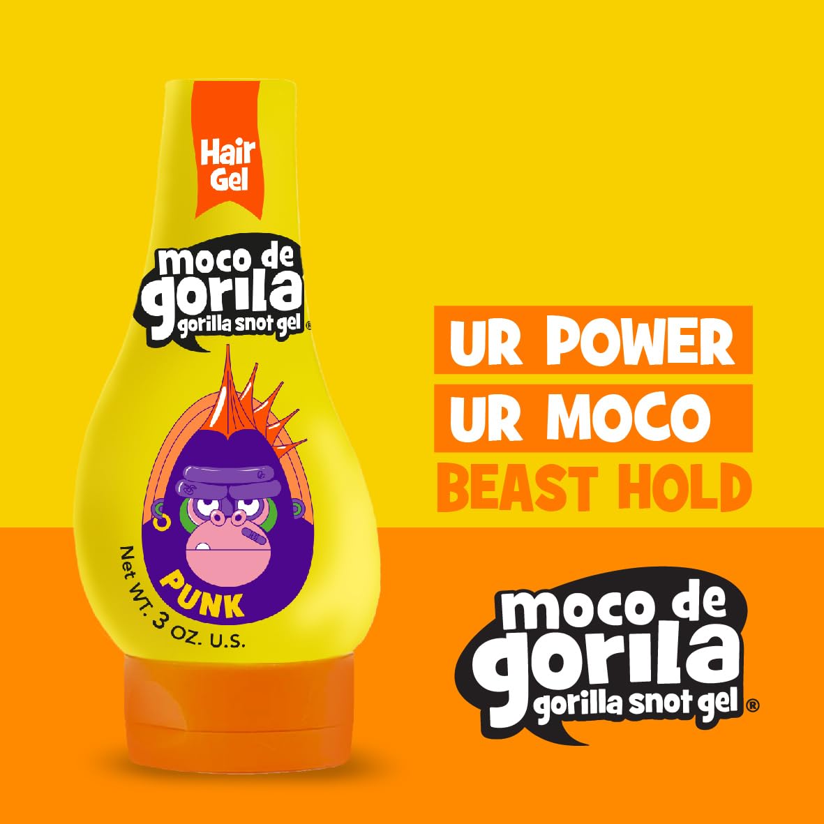 Moco de Gorila styled punk hair on model illustrating long-lasting control and shine