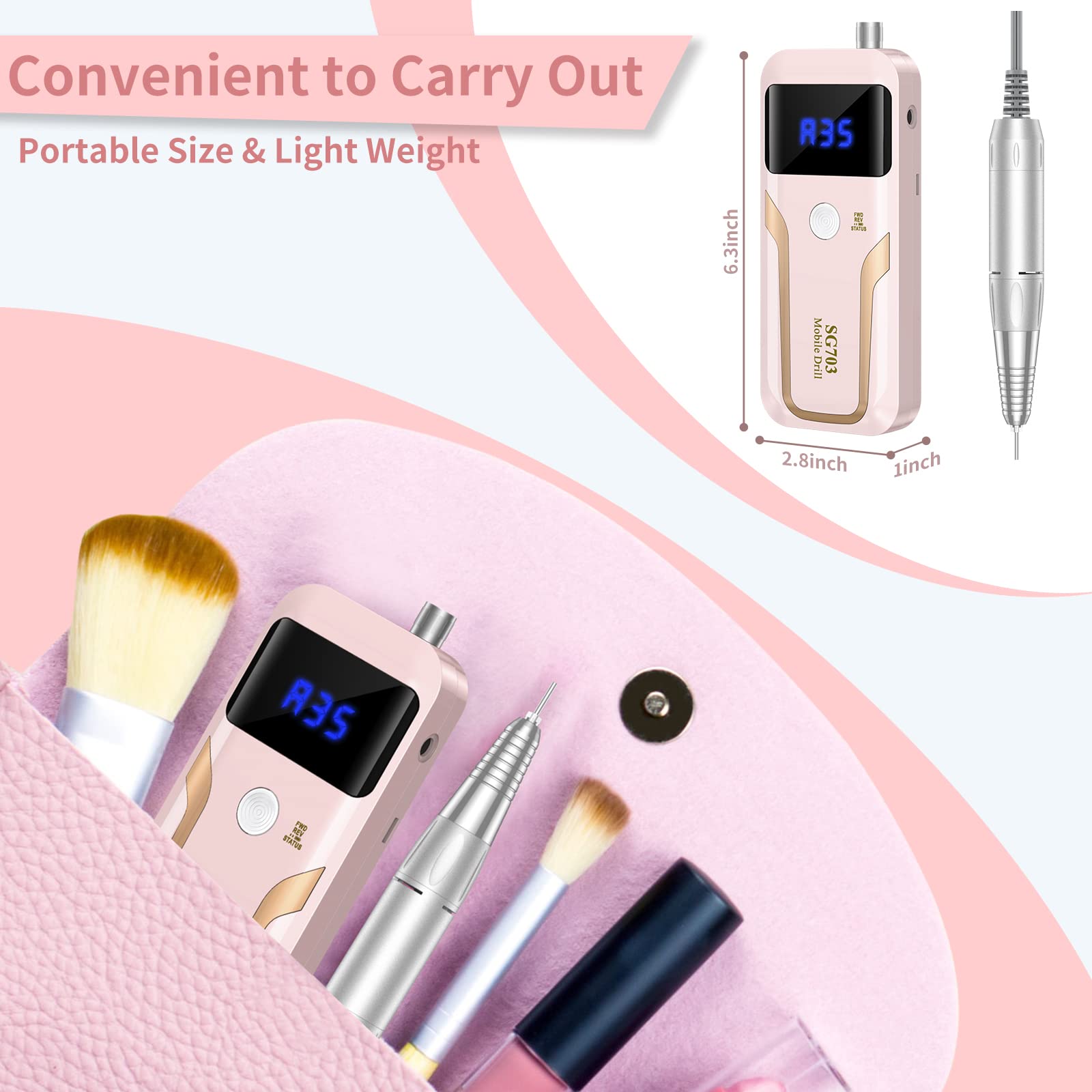 MOCOWIND array of seven drill bits and six sanding bands for versatile nail tasks