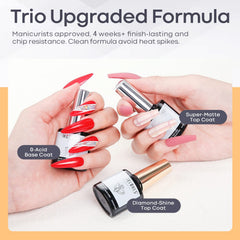 modelones three bottles aligned showing base, shine and matte usefulness