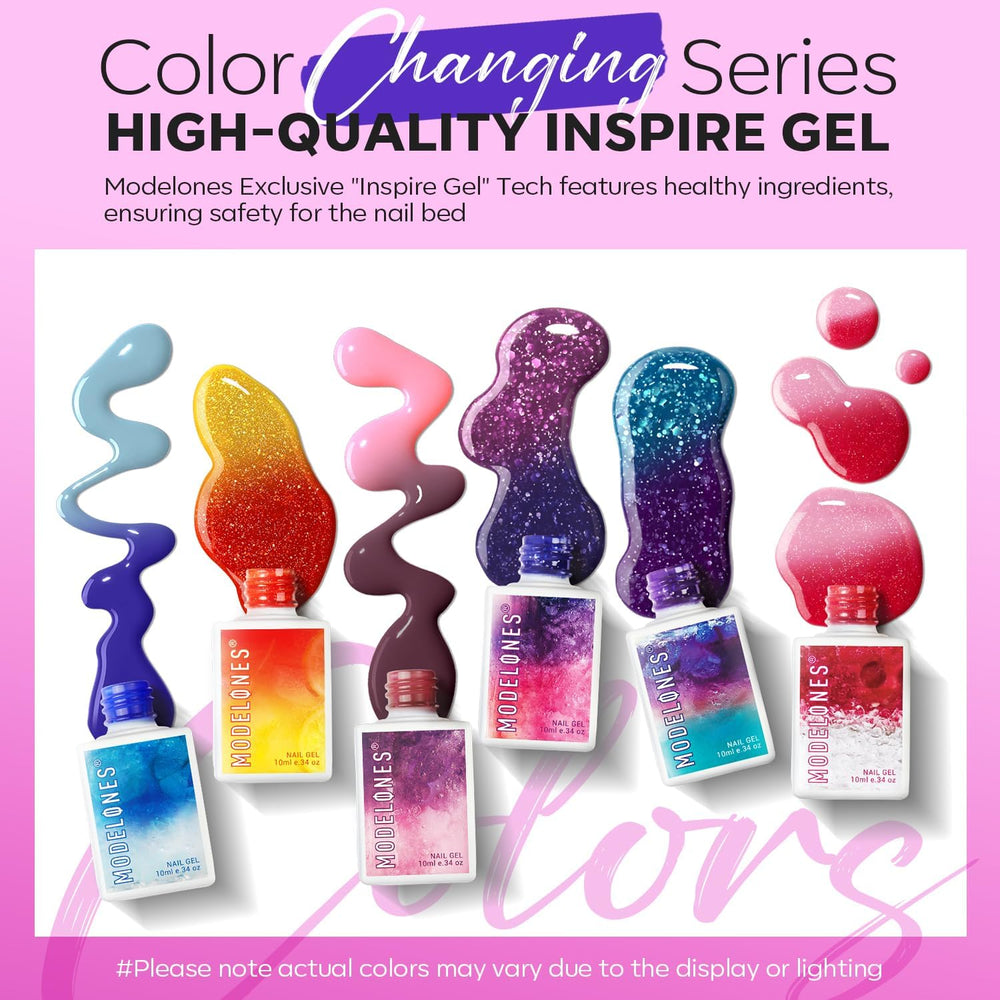modelones six bottles laid out to display color range benefit: easy shade selection