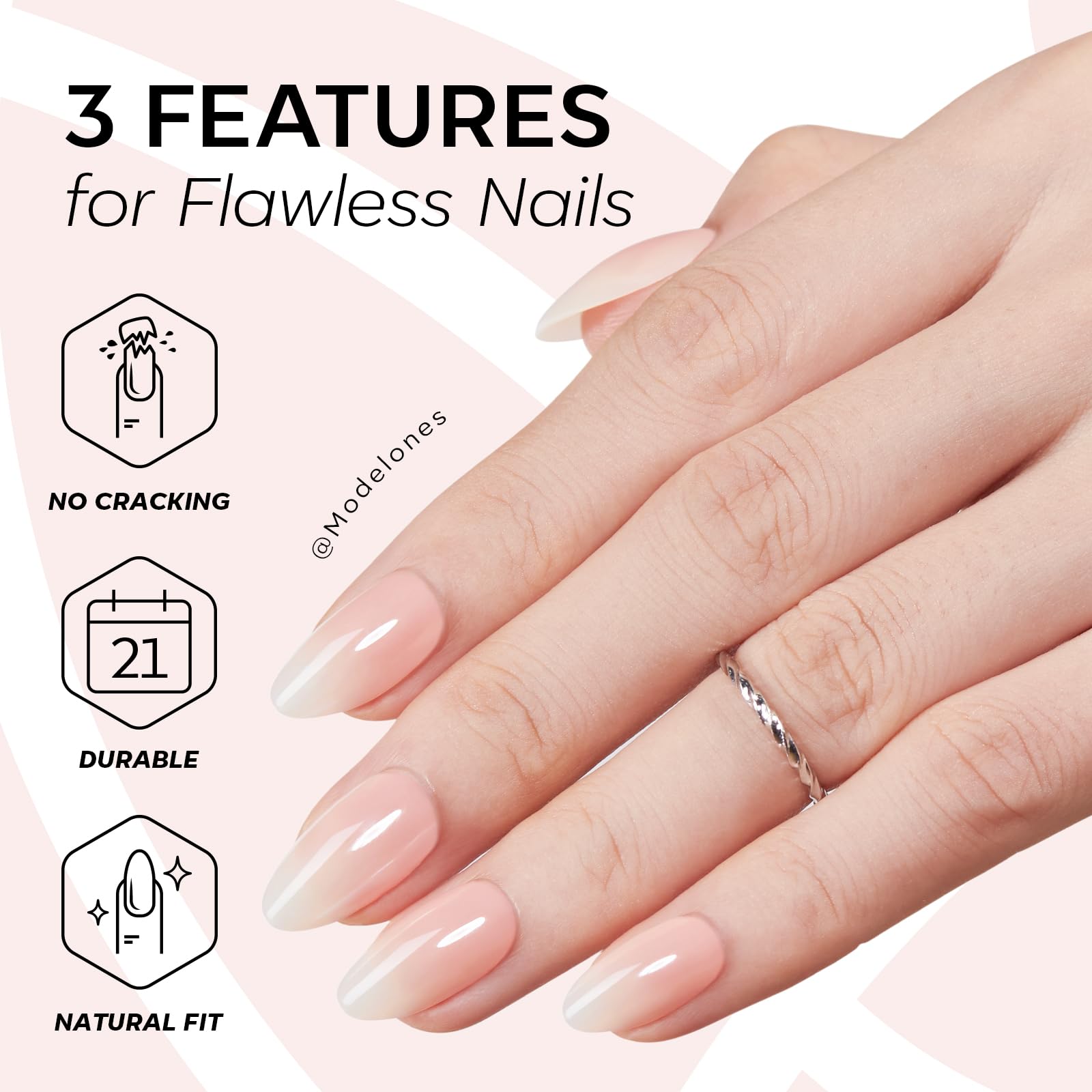 Modelones adhesive tabs and glue detail showing secure options for longer wear