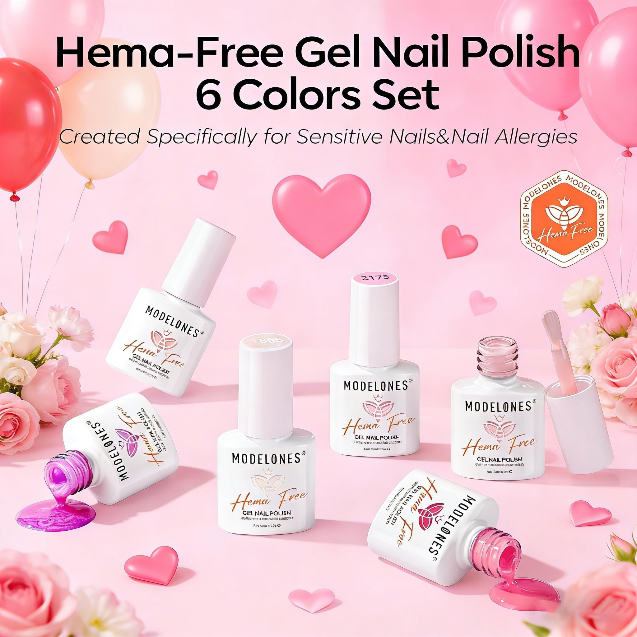 modelones all six shades flat lay showing color range for versatile nail design options