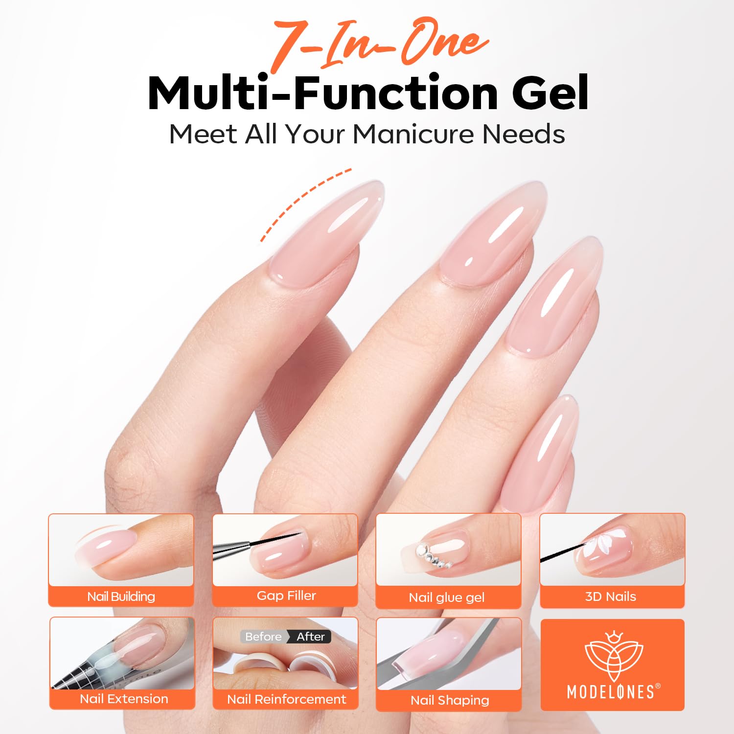 modelones brush applying gel to nail, demonstrating accurate placement and shaping benefit