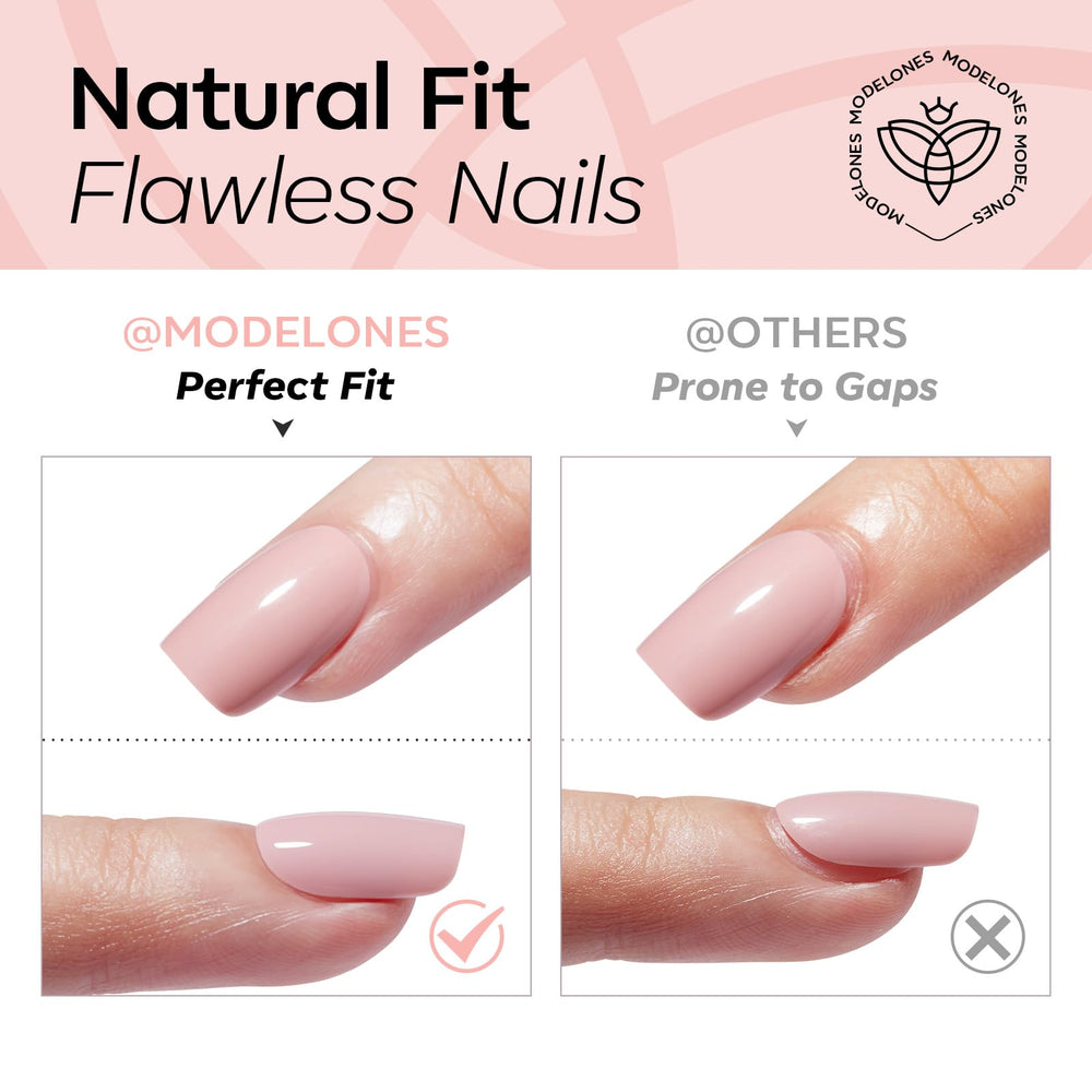 modelones model pressing a nail on finger demonstrating quick application benefit