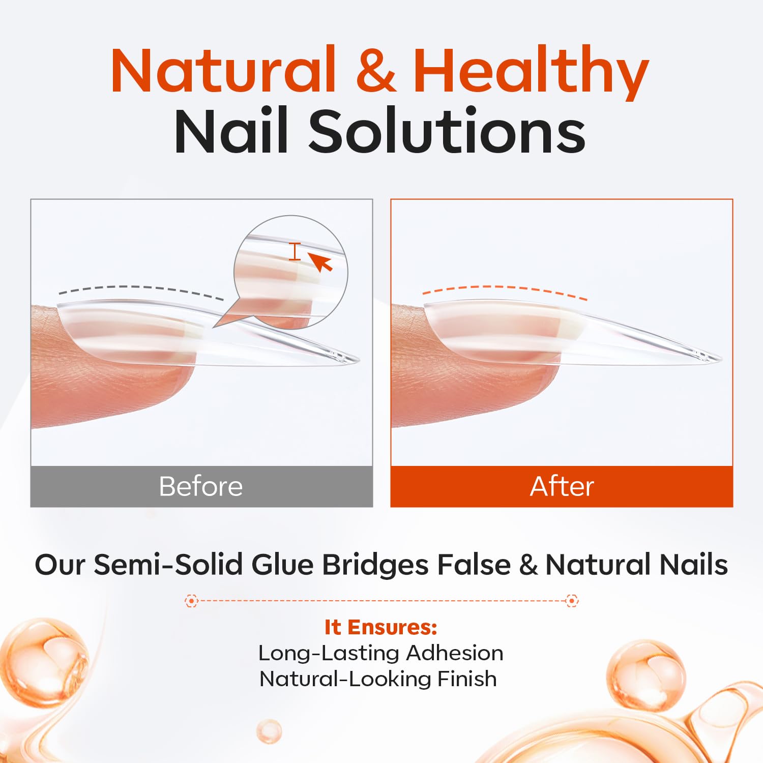 modelones applying glue to press-on nails demonstrating easy control