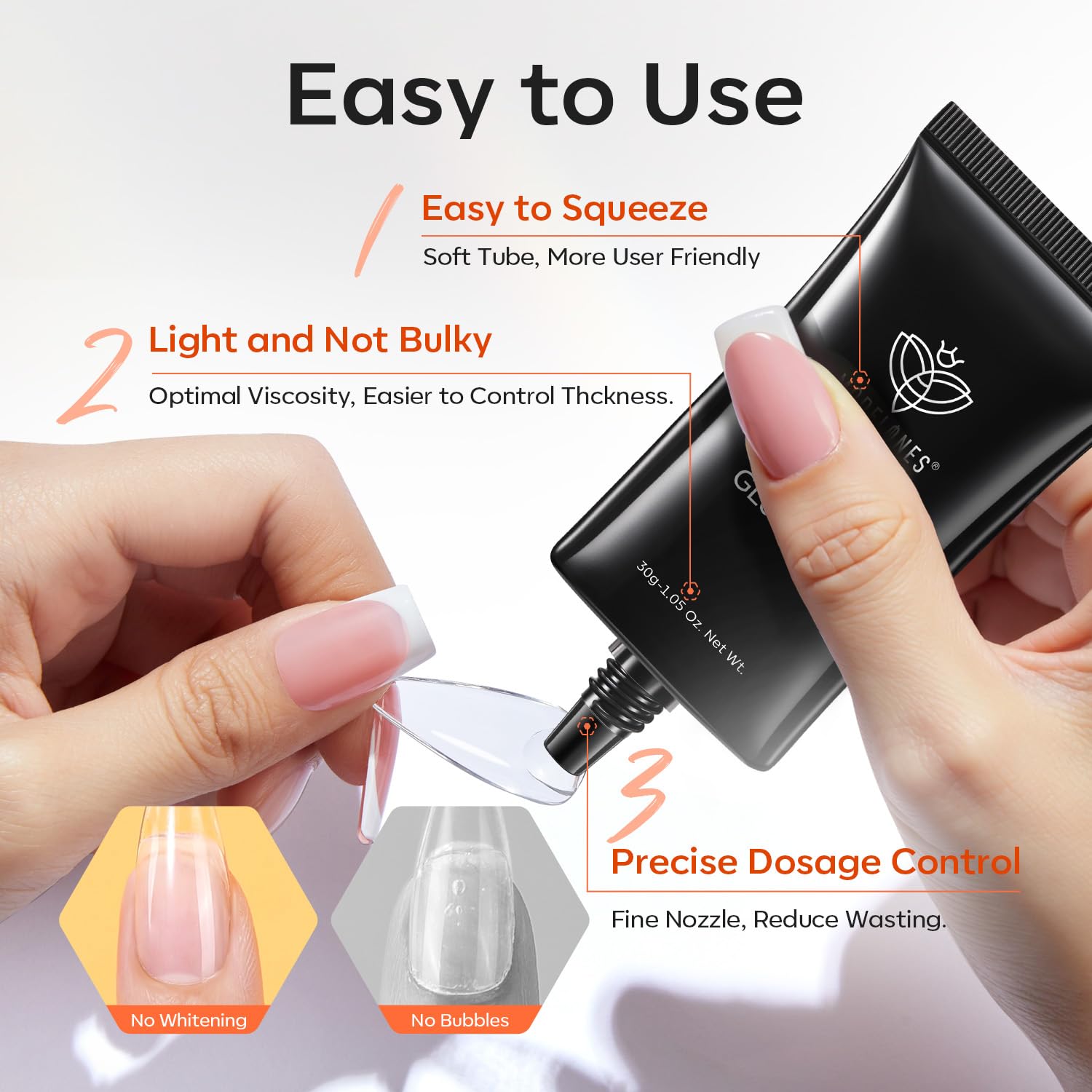 modelones application on a clear nail tip demonstrating secure placement