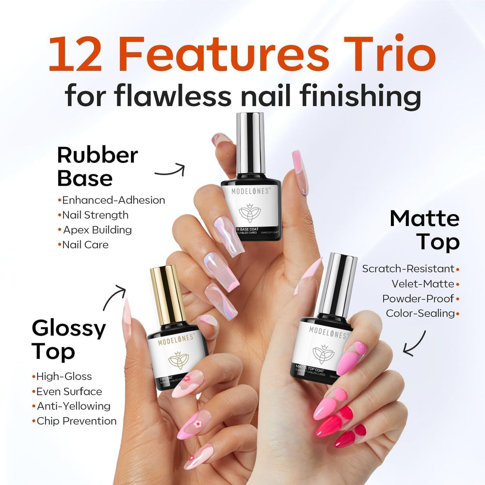 modelones applying base gel to nail tip for stronger curvature