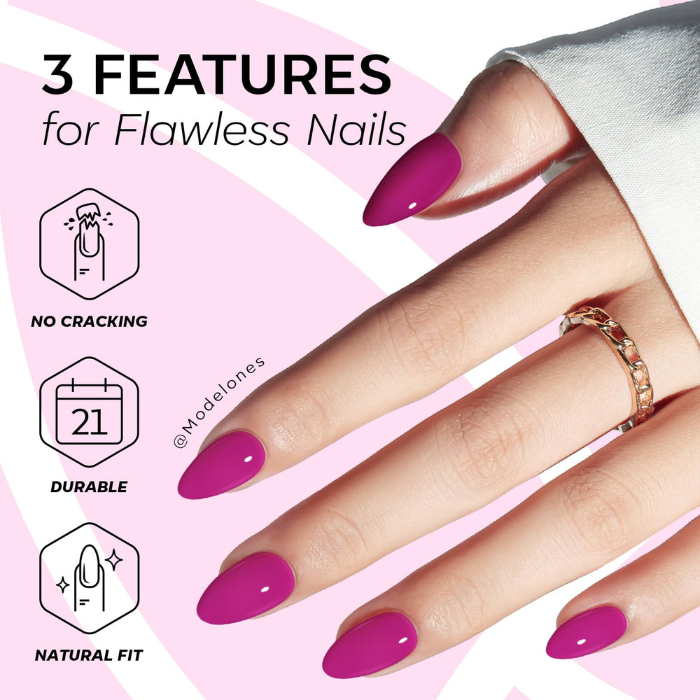 Modelones hands matching nail sizes demonstrating easy quick application
