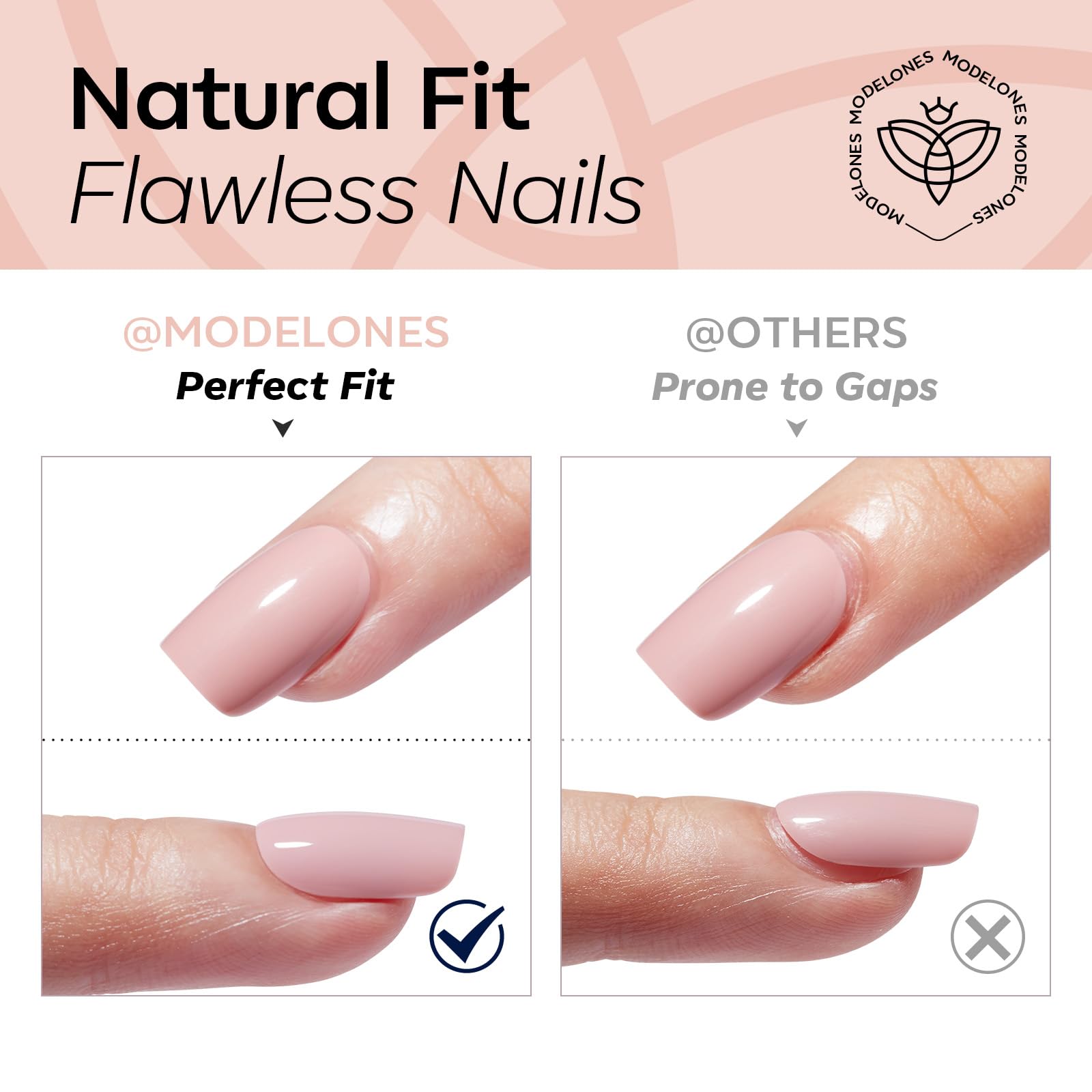 modelones applying a press-on nail demonstrating quick manicure