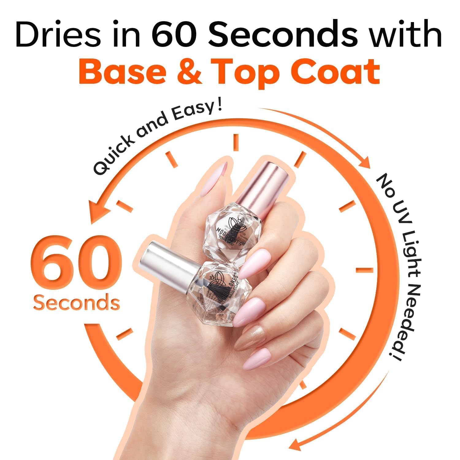 modelones base coat label close view showing vitamin A and E benefits for nails
