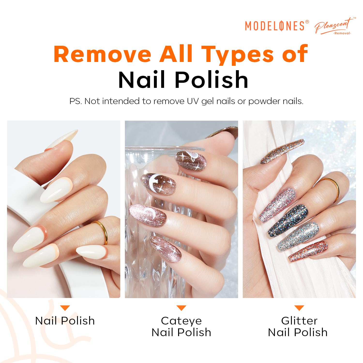modelones before and after nail demonstrating effective polish removal