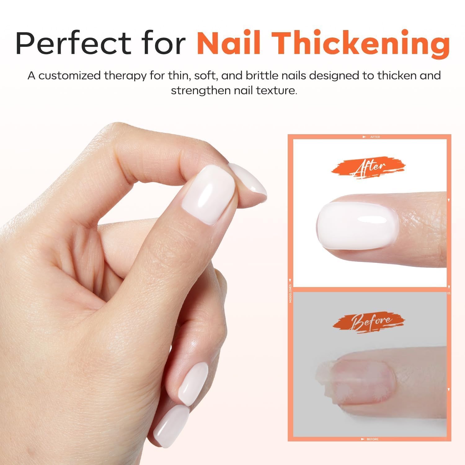 modelones before and after fragile nails demonstrating visible reinforcement