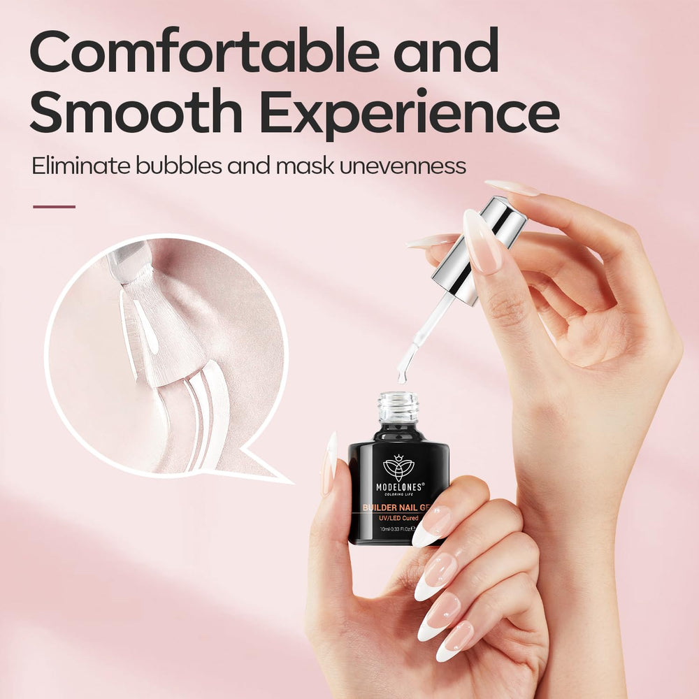 modelones before and after nails displaying strengthened, smoothed results