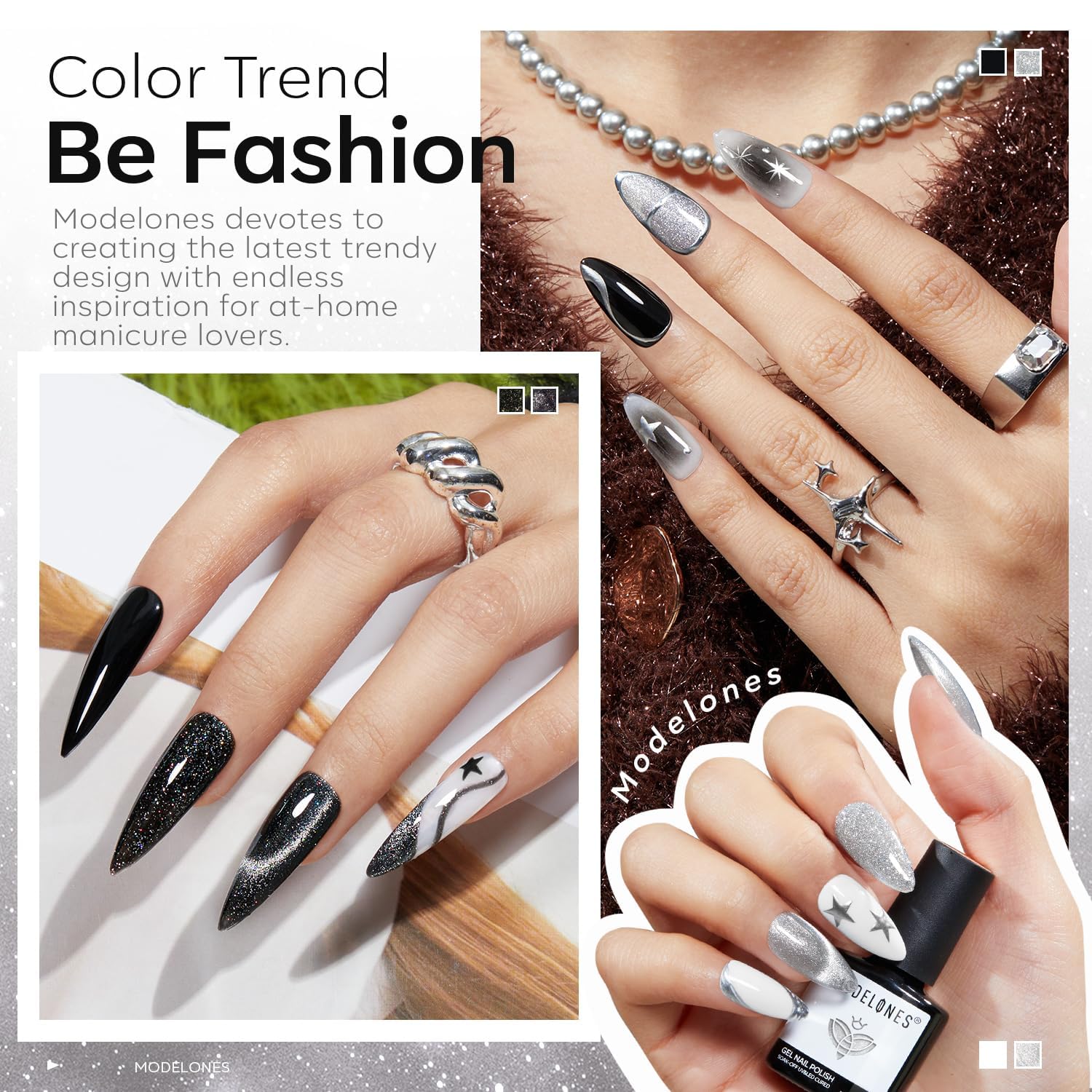 modelones swatch close-up of black white gray shades delivering precise color choice