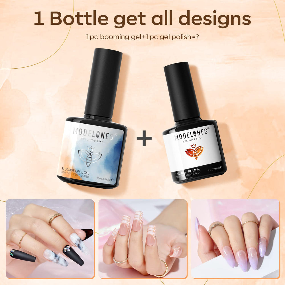 modelones blooming gel marble nail swatch showing natural stone-like veining