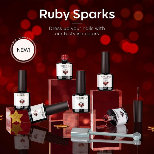 modelones close-up of ruby shimmer bottle highlighting rich sparkle and precise brush control benefit