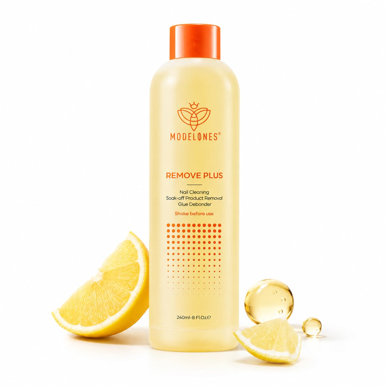 modelones bottle front showing lemon scent and professional gel remover benefits