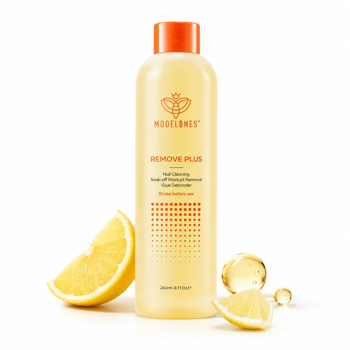 modelones bottle front showing lemon scent and professional gel remover benefits