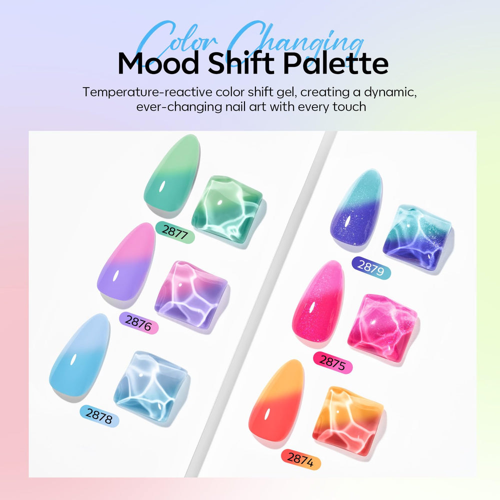 modelones six gel polish bottles lined up displaying color variety and easy storage