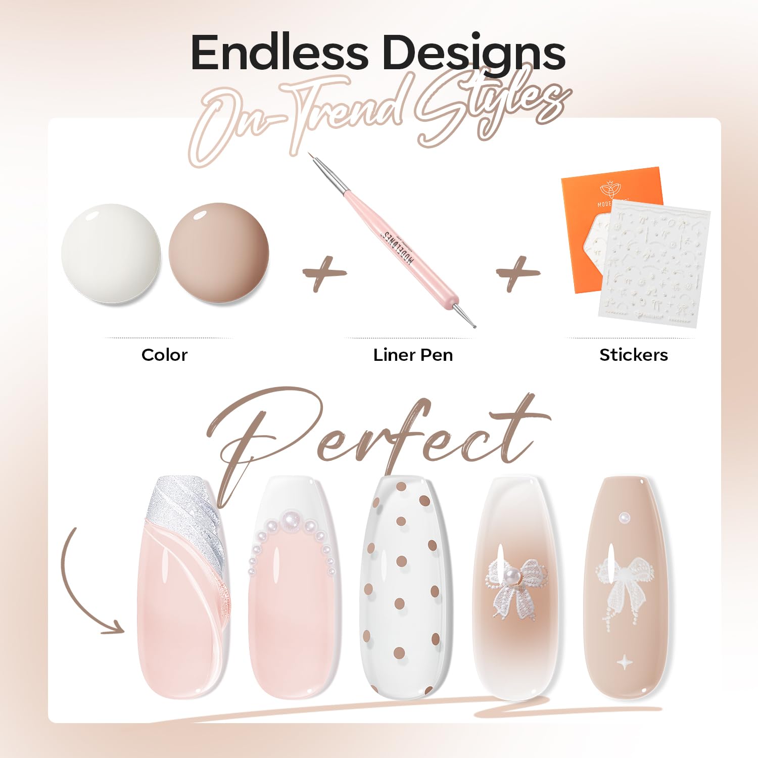 modelones liner brush and stickers close-up, enables precise nail art