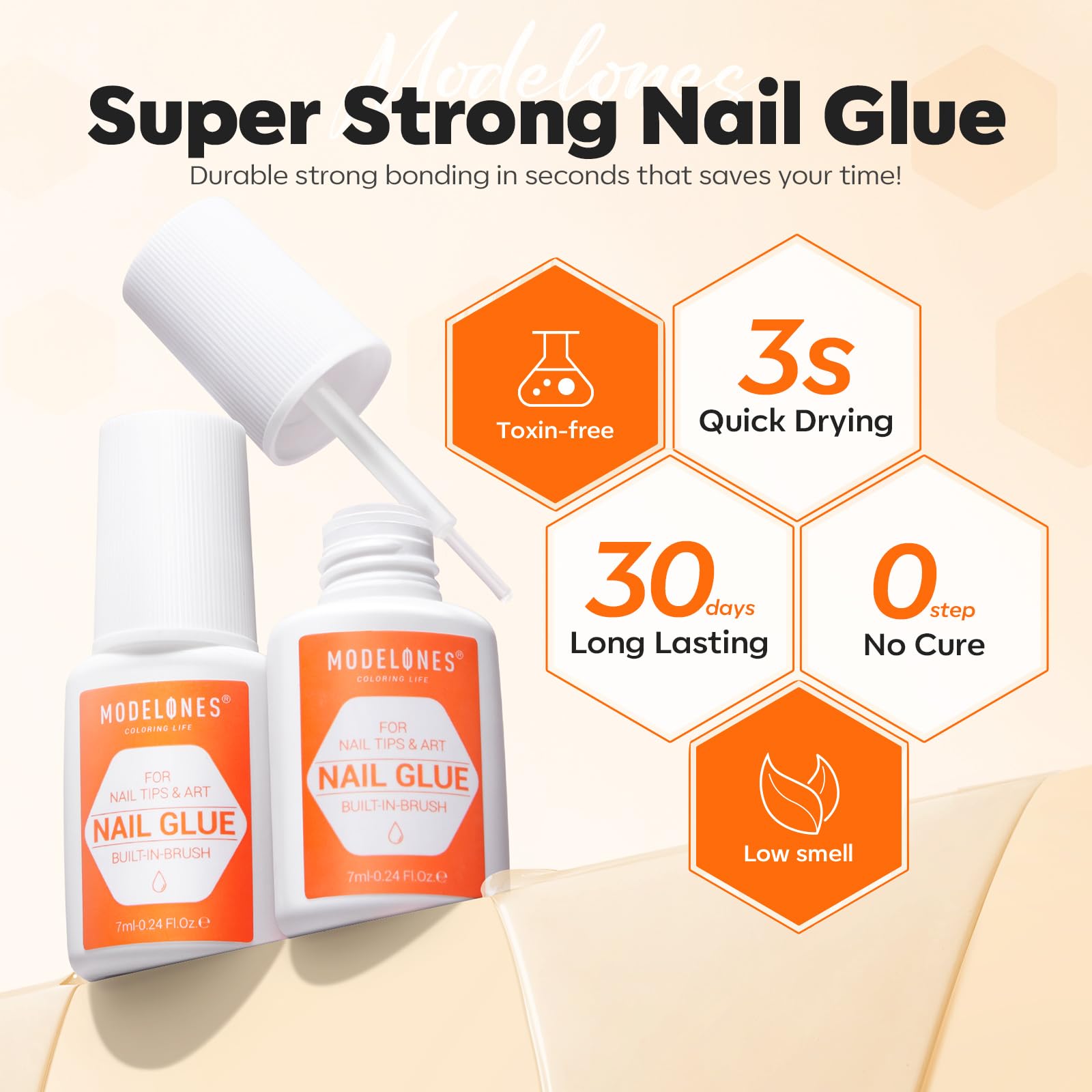 Modelones brush applicator detail illustrating precise placement and easy control