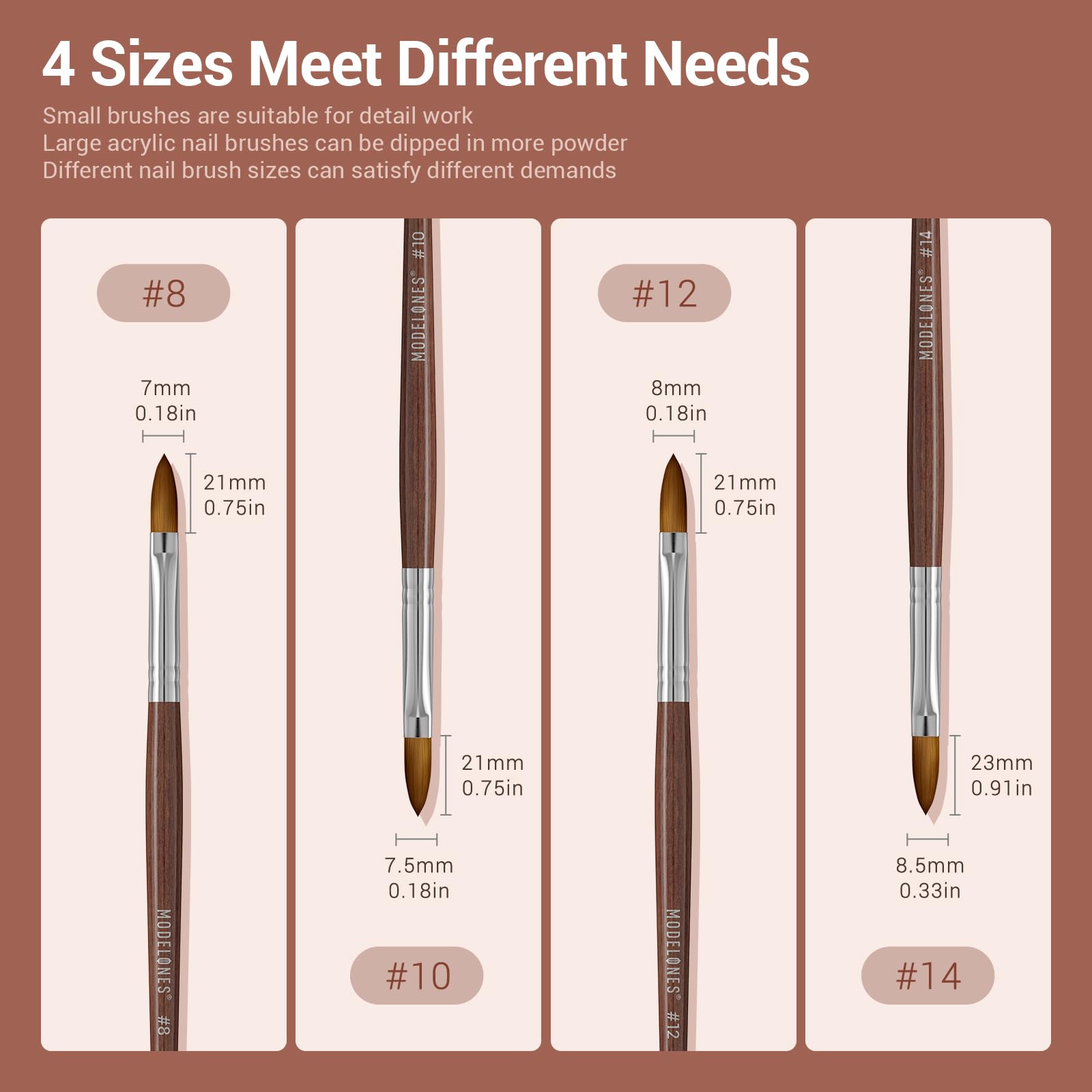 Modelones brush in use sculpting acrylic on nail tip illustrating precise bead placement benefit