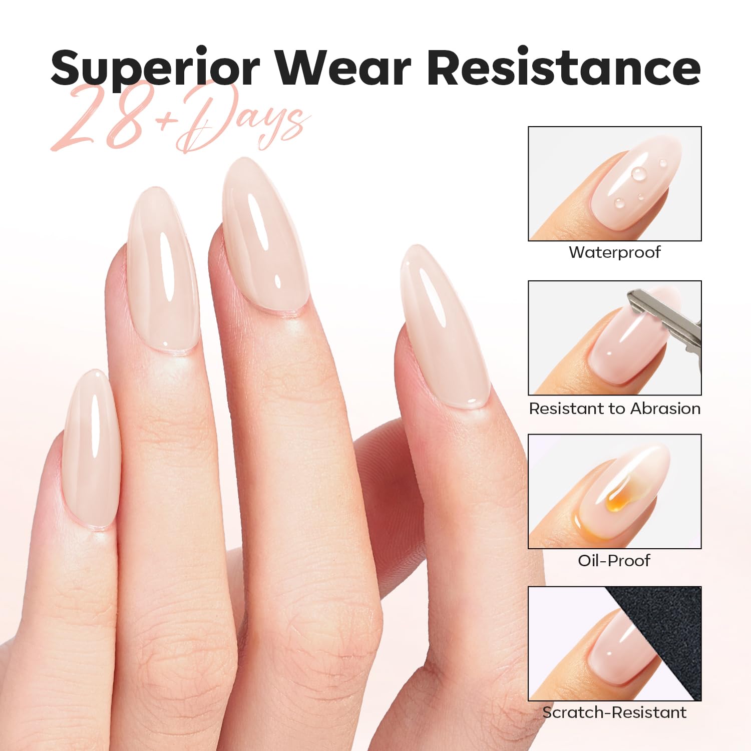 modelones brush stroke on nail swatch showing sheer nude color and natural look benefit