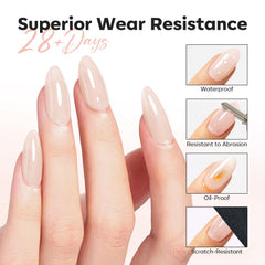 modelones brush stroke on nail swatch showing sheer nude color and natural look benefit