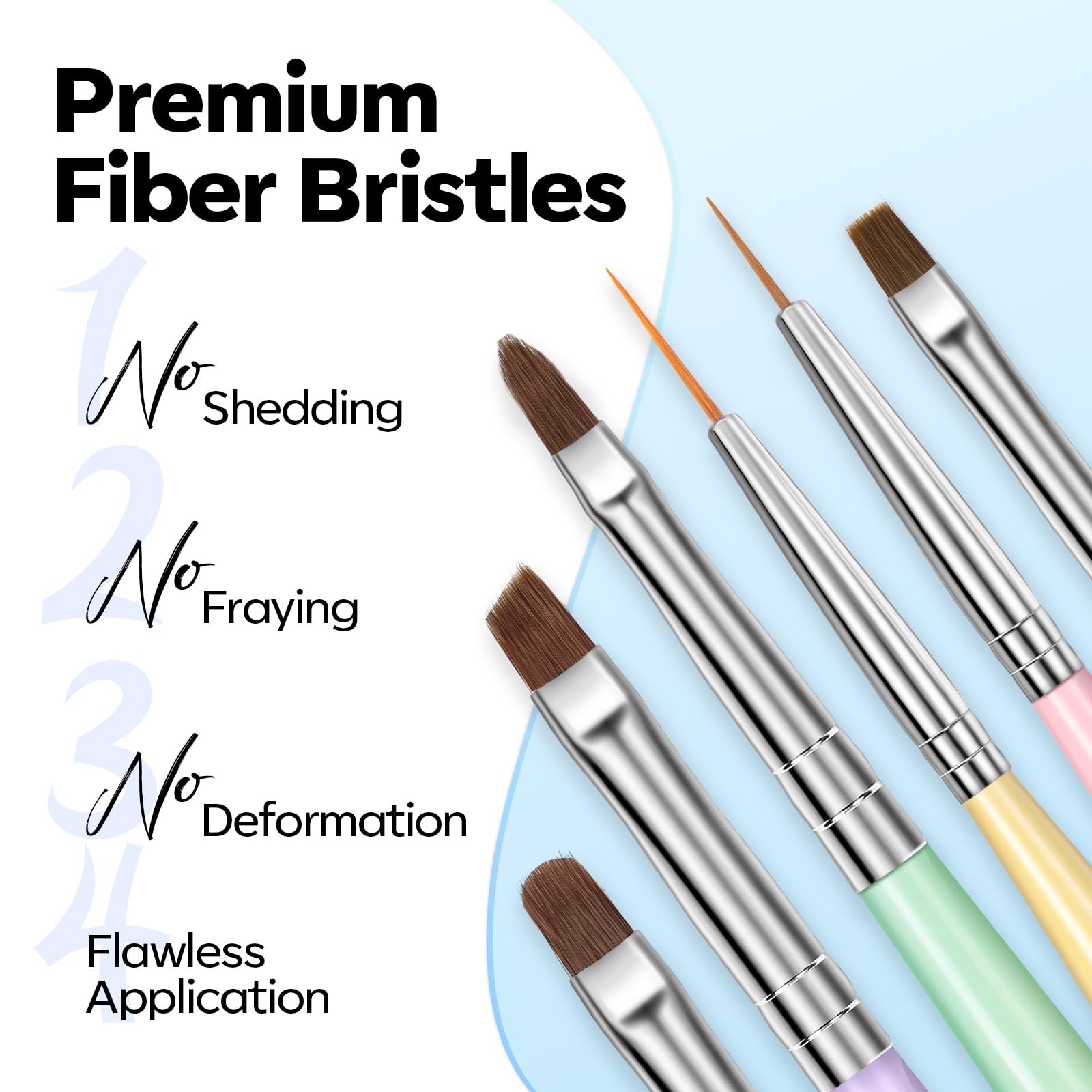 Modelones brushes laid flat showing handles and varied tips for precision