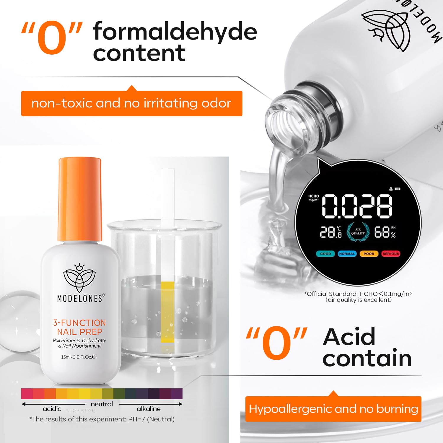 modelones label and cap detail showing acid-free HEMA-free claim