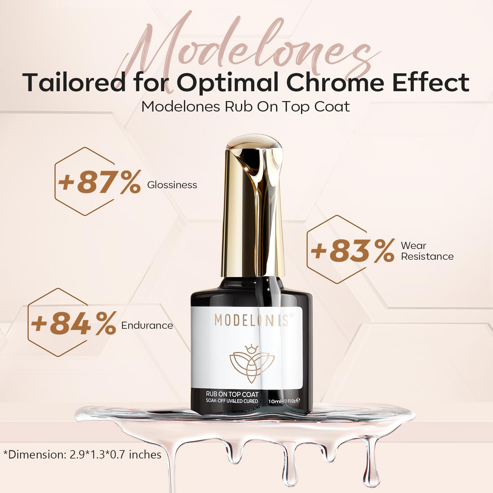 modelones finished chrome nail in hand showing high mirror shine benefit
