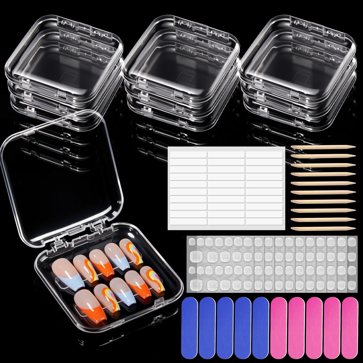 modelones clear acrylic box front showing neat press-on nail display and protection