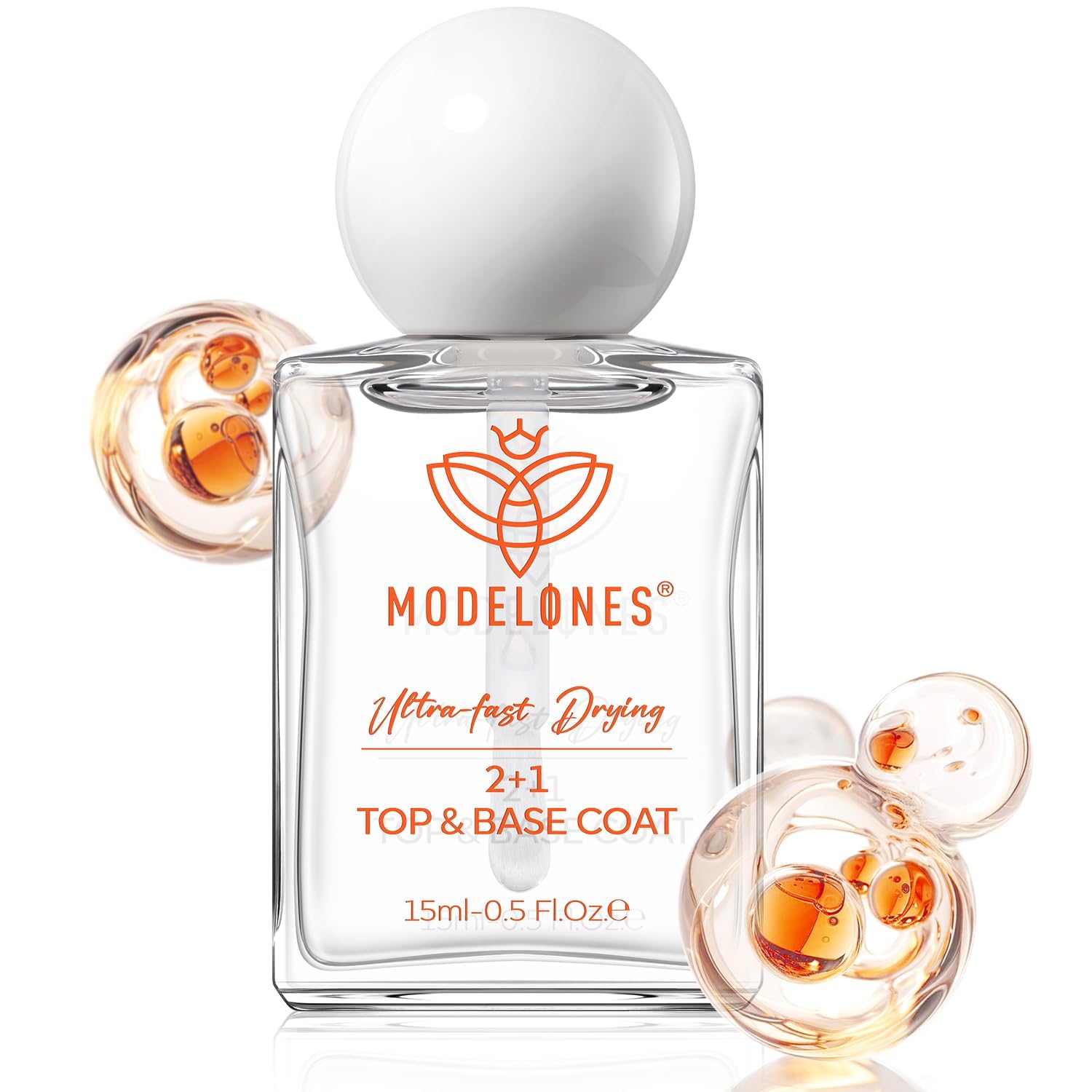 modelones clear bottle front showing compact 15 ml size and glossy finish benefit