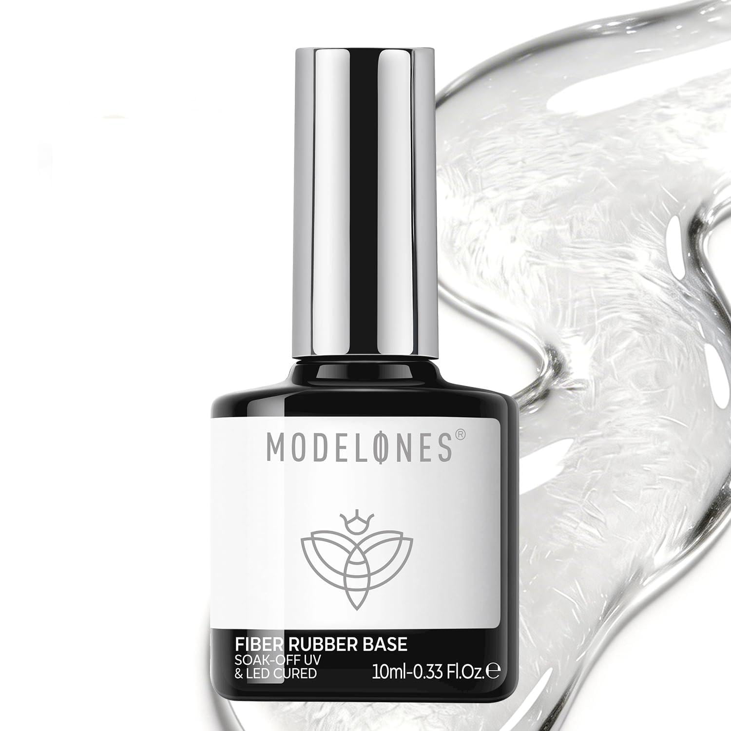 modelones clear glass bottle front shows branding and size benefit