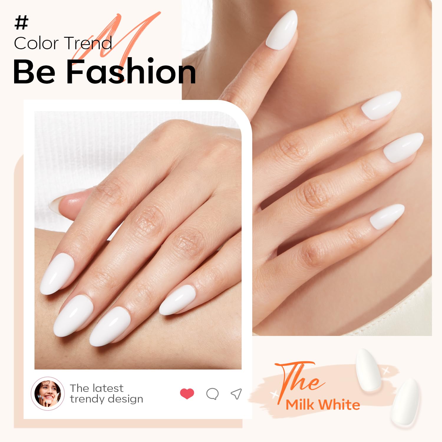 Modelones close-up of almond nail shape highlighting smooth finish